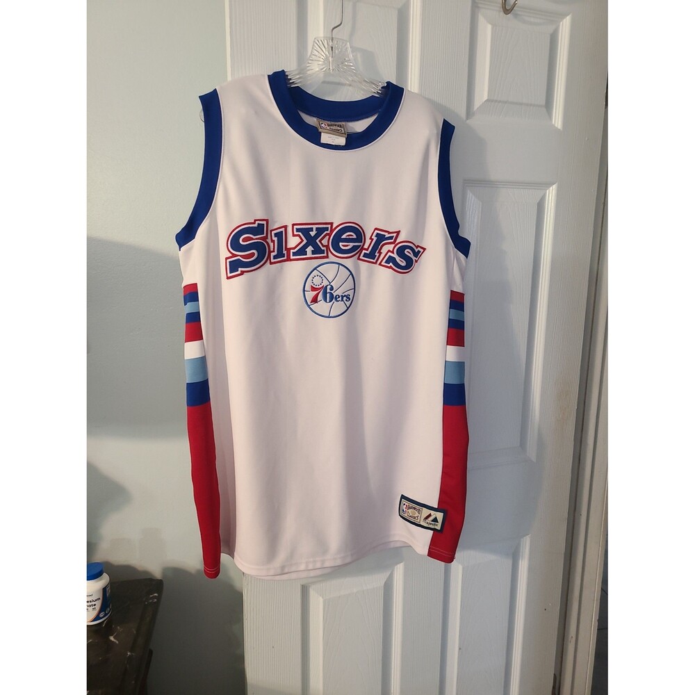 Majestic Hardwood Classics Philadelphia 76ers Basketball Jersey XL Stained